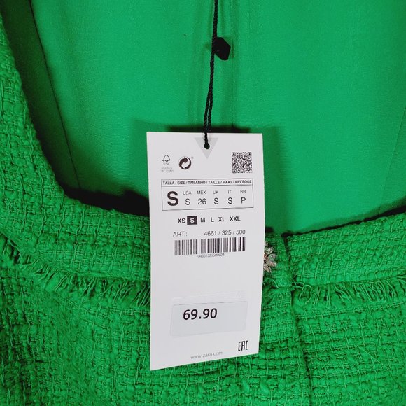 ZARA NEW WOMAN TEXTURED WEAVE DRESS GREEN REF: 4661/325 SMALL - Picture 4 of 5